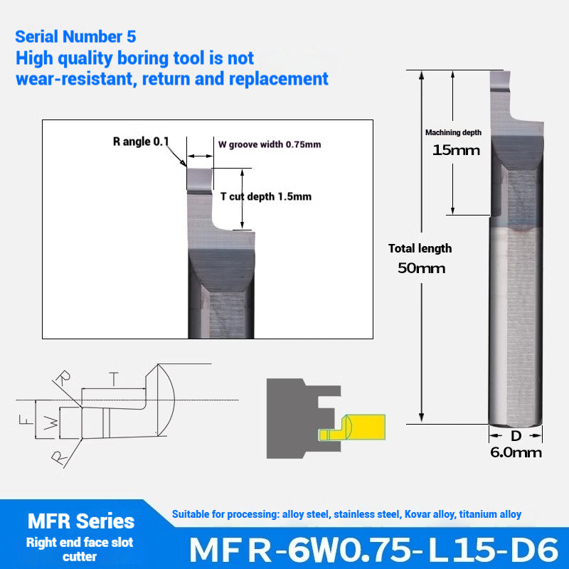 1138-MFR face groove cutter small bore boring cutter integral alloy small bore turning tool center walker automatic lathe stainless steel Shandong Denso Pricision Tools Co.,Ltd.